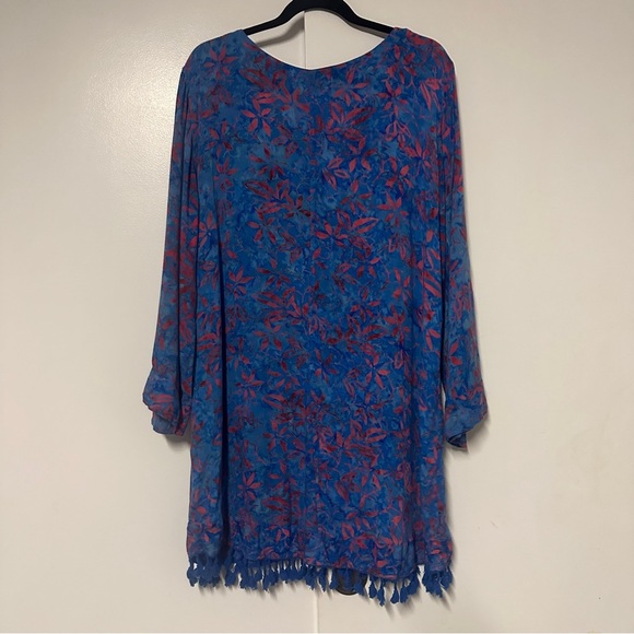 Soft Surroundings Kaftan Swim Coverup Beach Tassels Blue/ red floral Size XL - Picture 7 of 7
